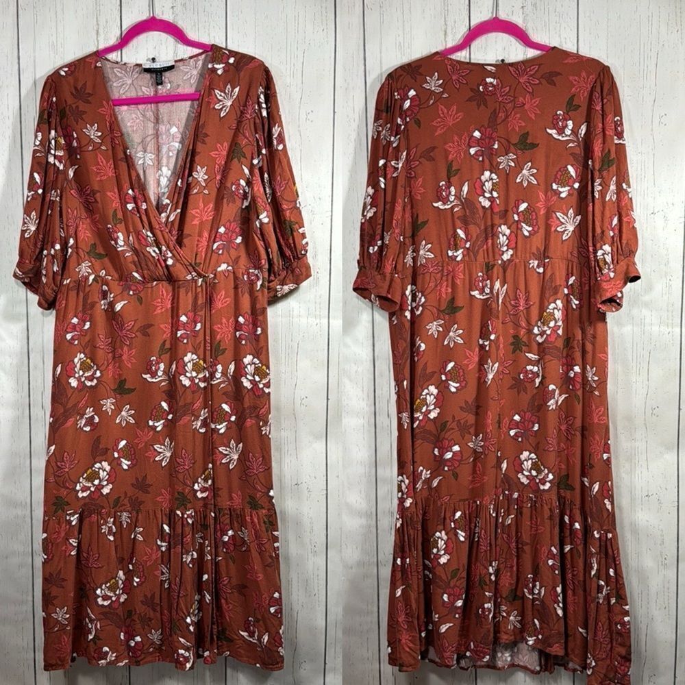 Eloquii Floral Boho Midi Dress Size 16 Cottagecore Romantic Prairie Whimsical